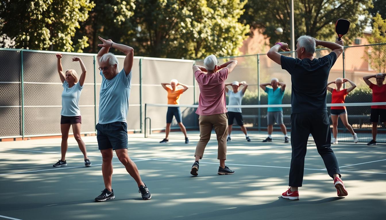 vegan pickleball seniors stretching